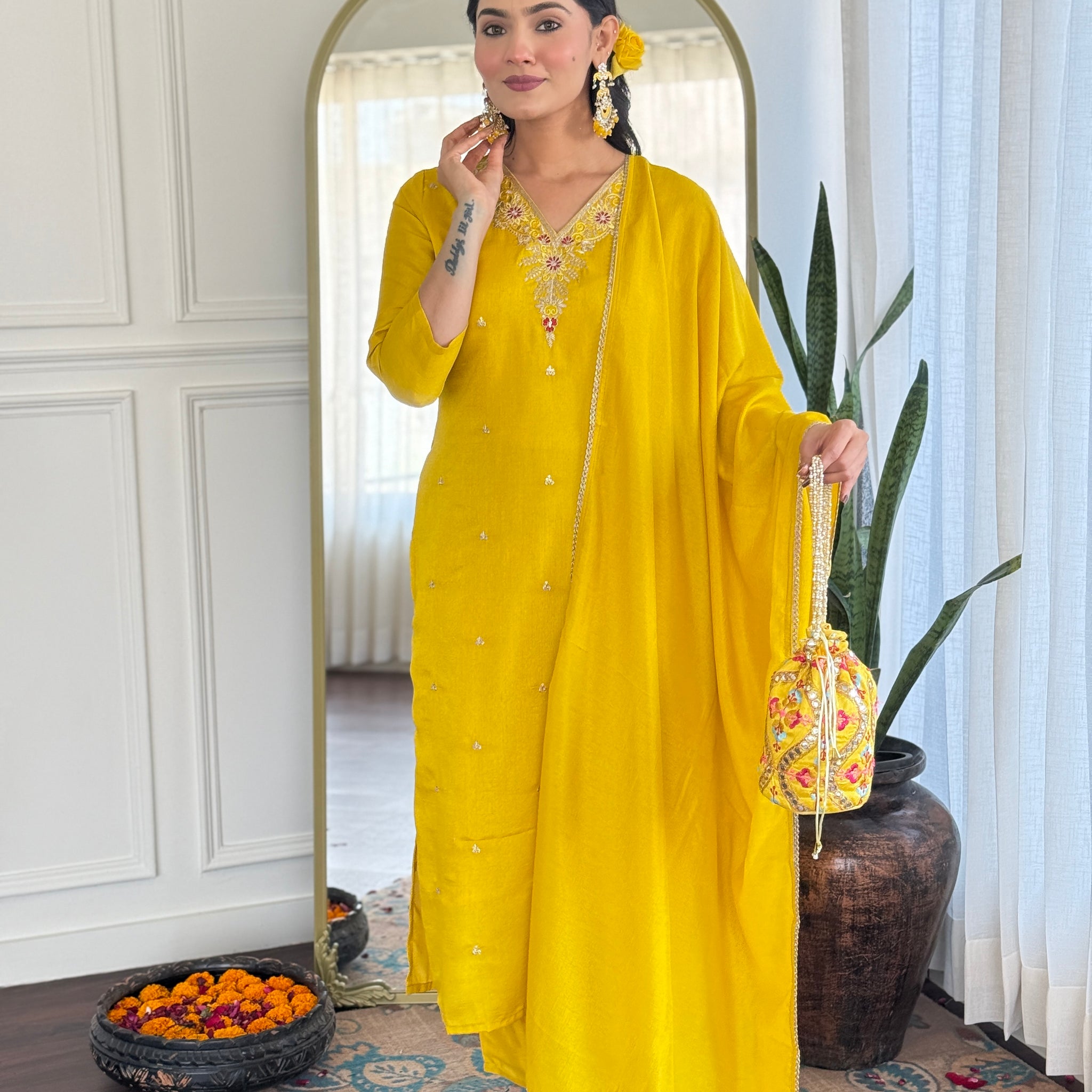 Vichitra Embroidered Kurta Set with Dupatta