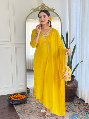 Vichitra Embroidered Kurta Set with Dupatta