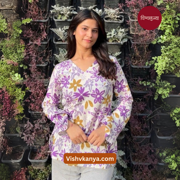 Floral Printed Short Kurtis in Light Purple