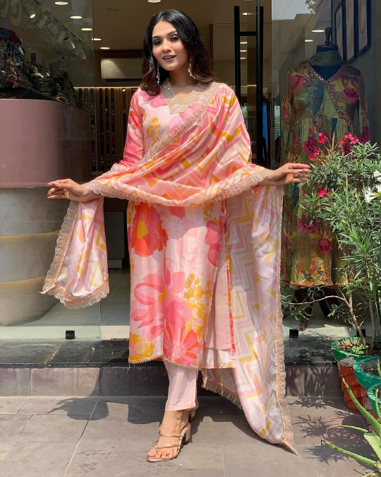 Viscose Chanderi Kurta Set With Dupatta