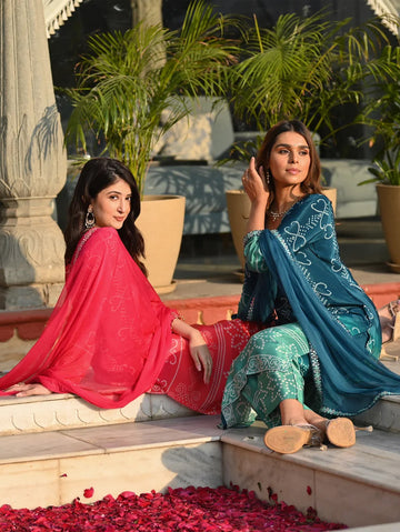 Chinnon Silk Kurta Set With Embroidered Dupatta