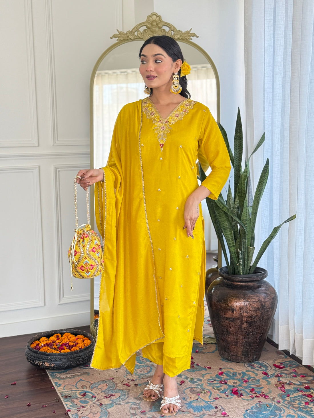 Vichitra Embroidered Kurta Set with Dupatta