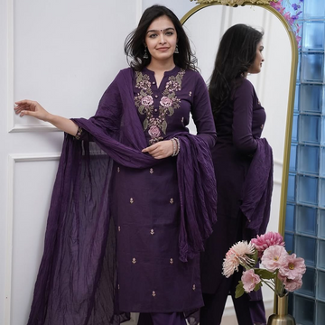 Monika Purple Rayon Kurta Set with Naznin Dupatta