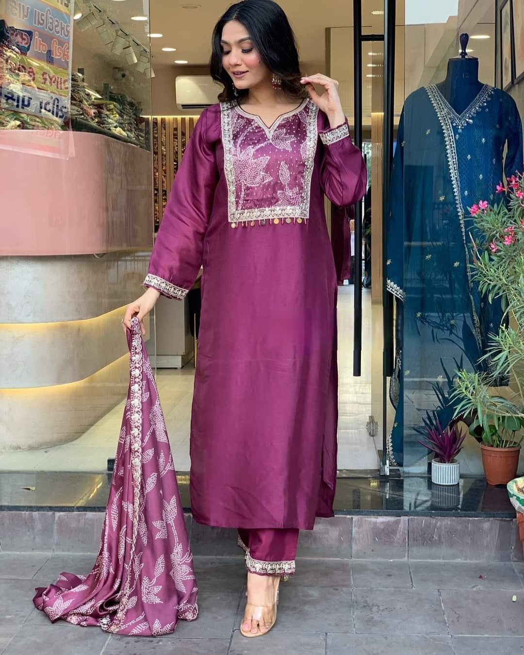 Viscose Chanderi Kurta Set With Dupatta