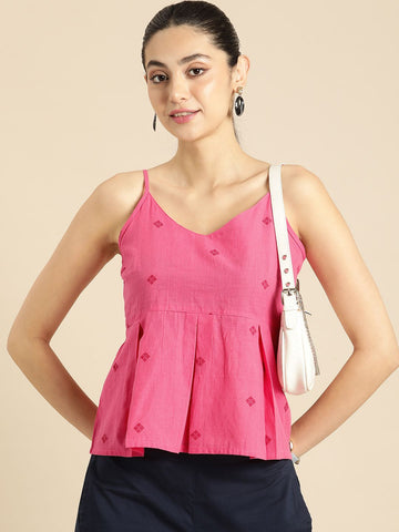 Geometric Pure Cotton Peplum Crop Top