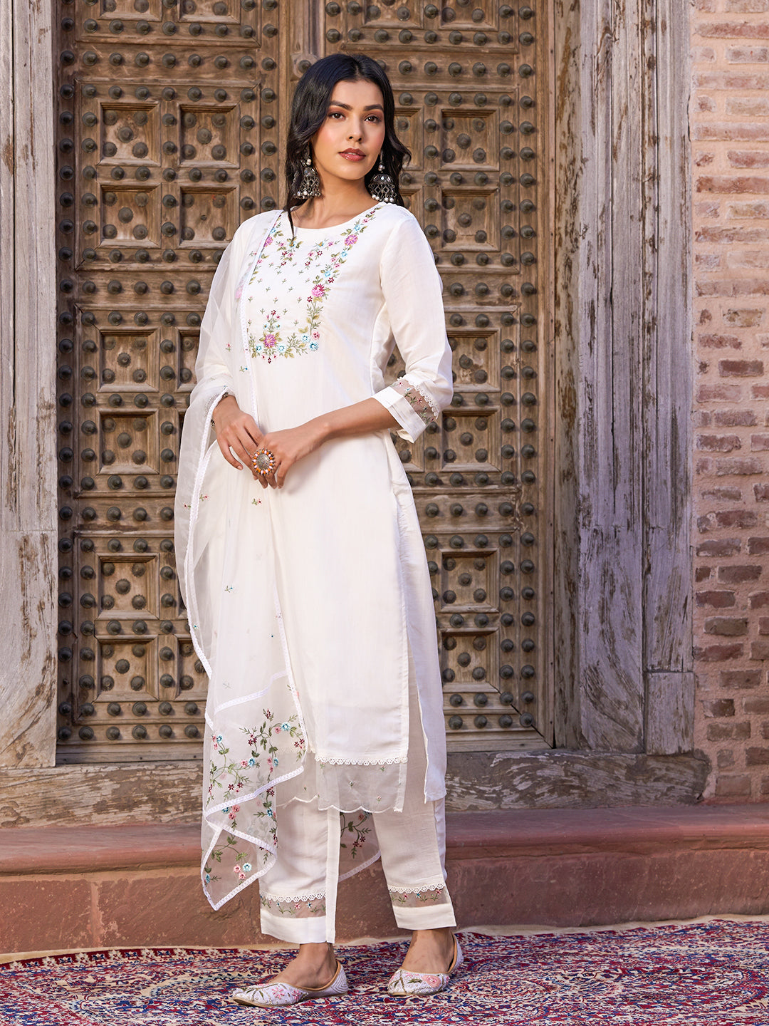 Viscose Chanderi Kurta Set With Dupatta