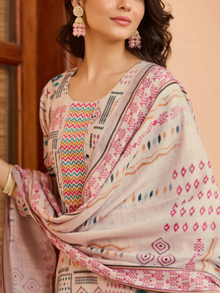 Chanderi Cotton Printed With Latkan Dupatta