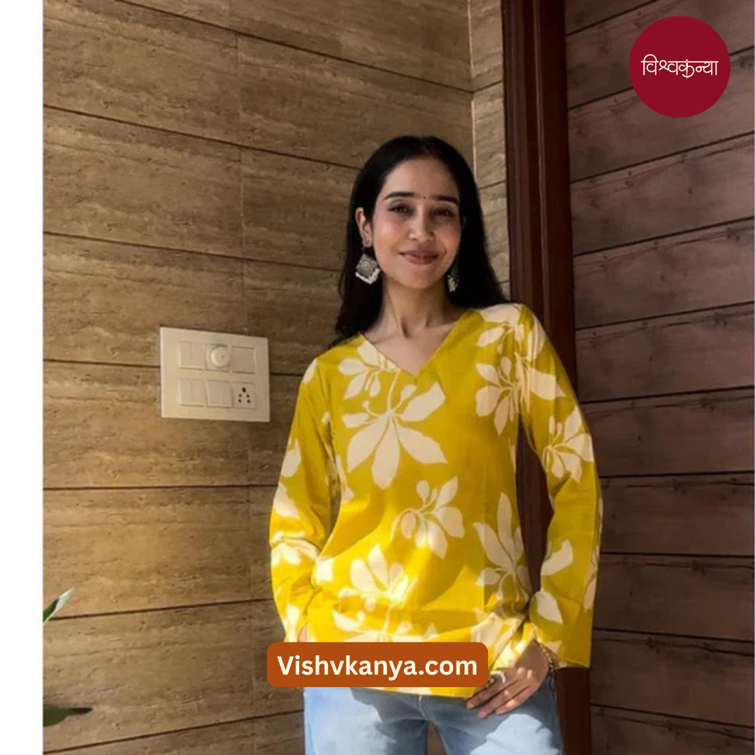 Vibrant Lime Green Printed Short Kurtis