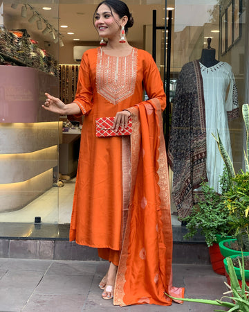 Viscose Chanderi Silk Kurta Set With Dupatta