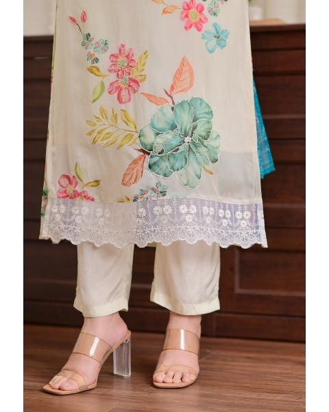 Off-White Embroidered Kurta Set with Dupatta