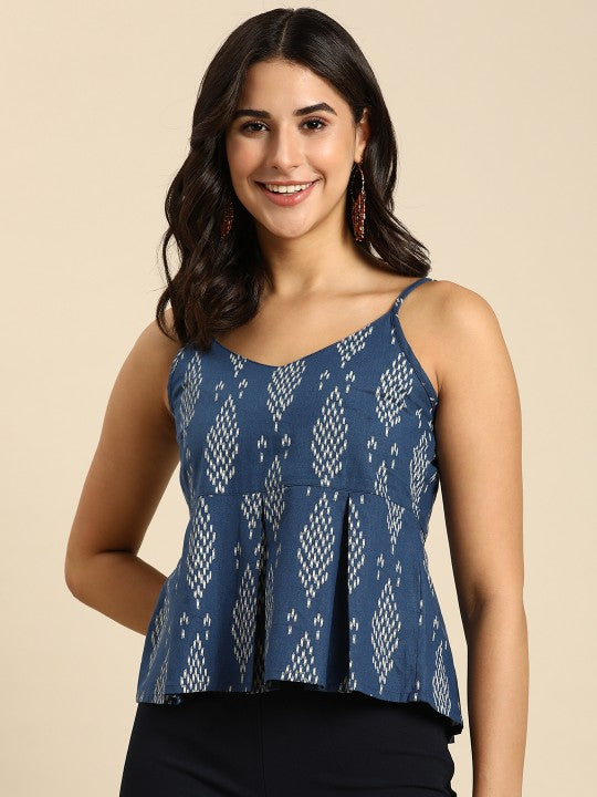 Printed Cotton Peplum Crop Top
