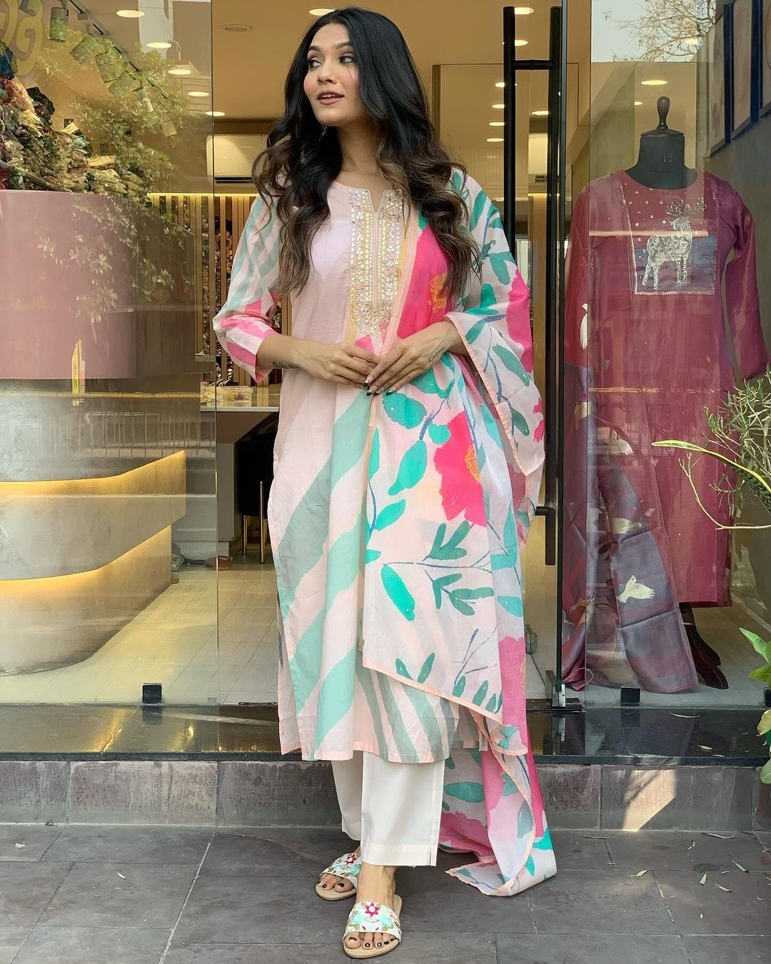 Viscose Chanderi Kurta Set With Dupatta