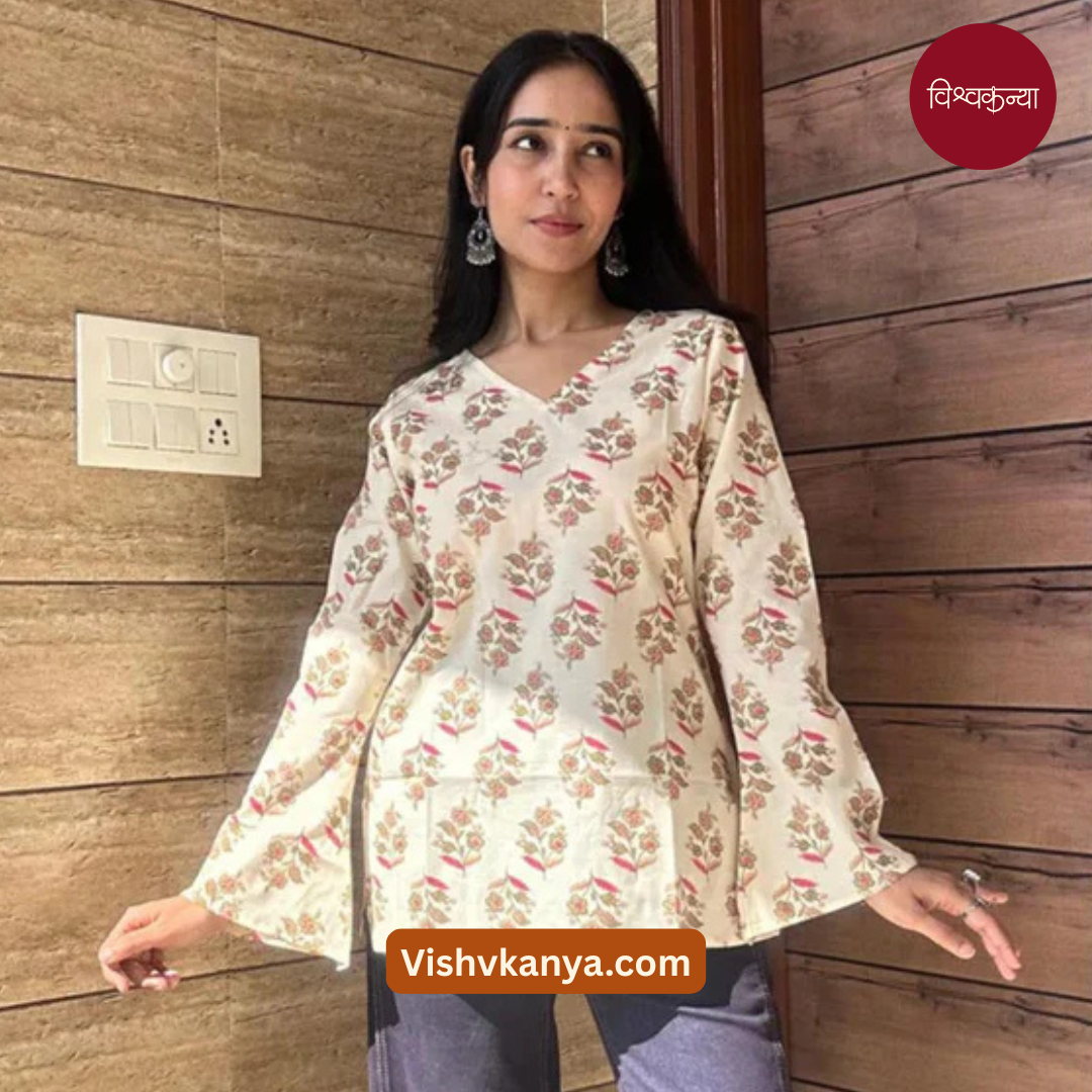 Soft Cream Cotton Kurti with Elegant Floral Design