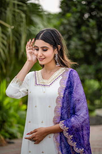 Bandhani Printed With Heavy Embroidered Sequence Work Kurta Set