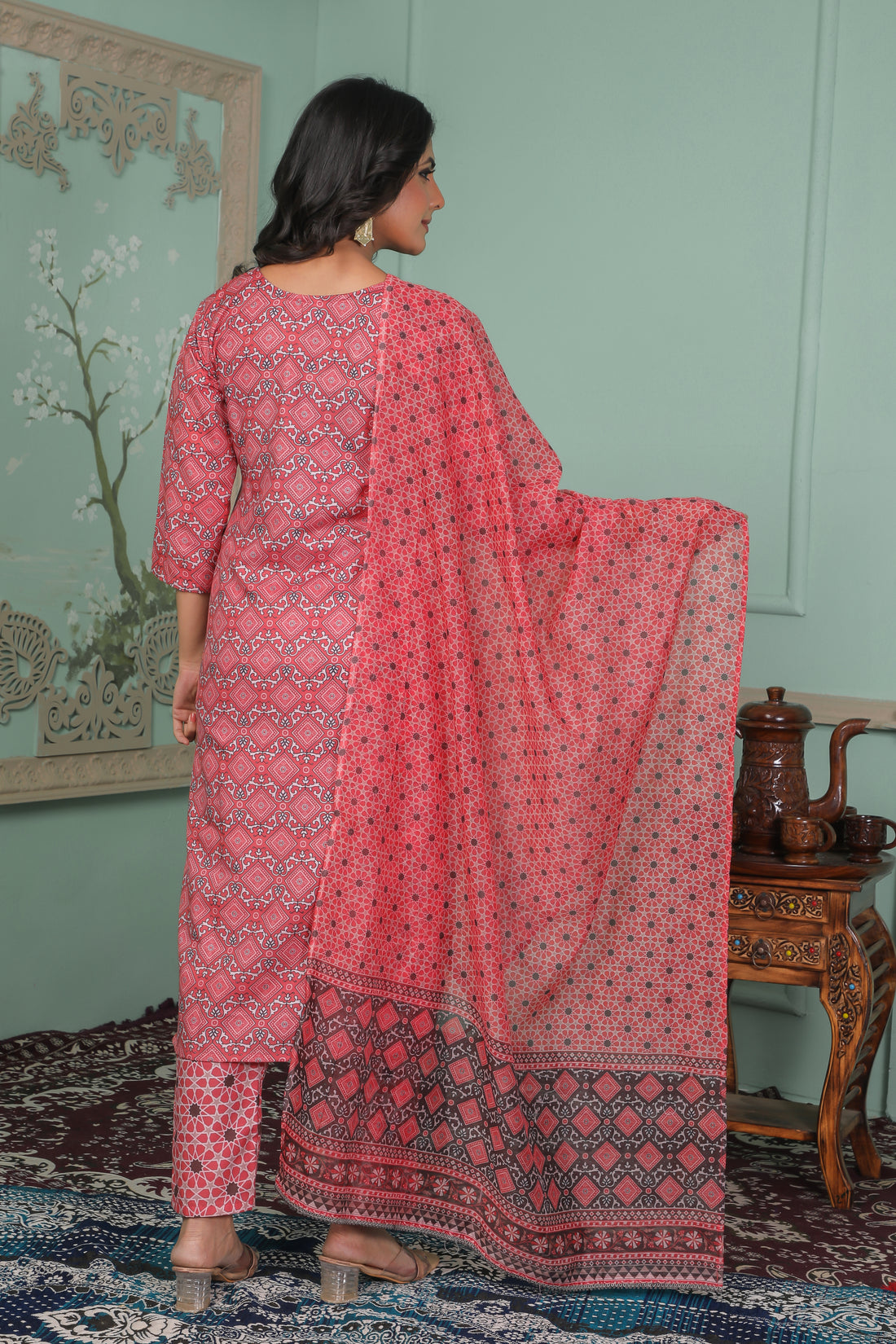 Chanderi Cotton Printed Kurta Set With Dupatta