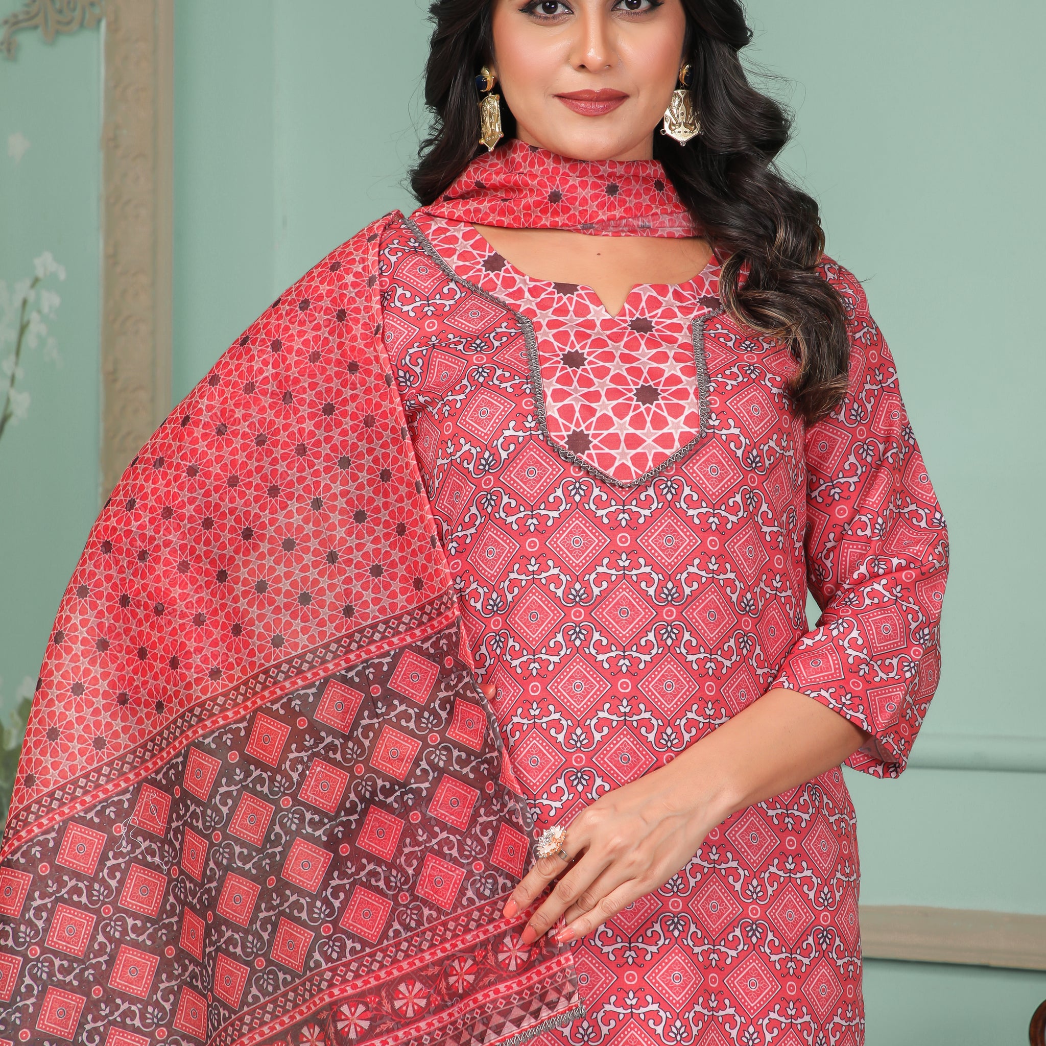 Chanderi Cotton Printed Kurta Set With Dupatta