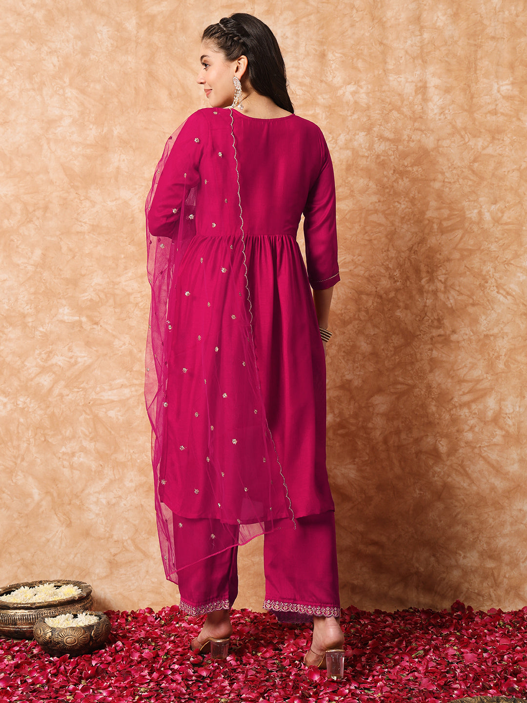 WOMEN EMBROIDEREY VICHITRA SILK KURTA SET