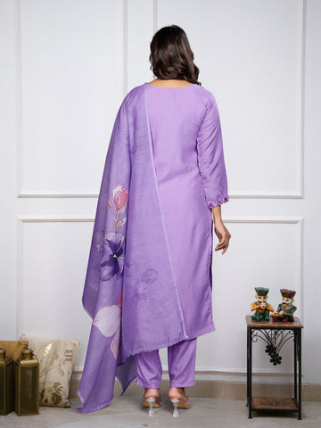 Soft Rayon Embroidered Kurta Set With Dupatta