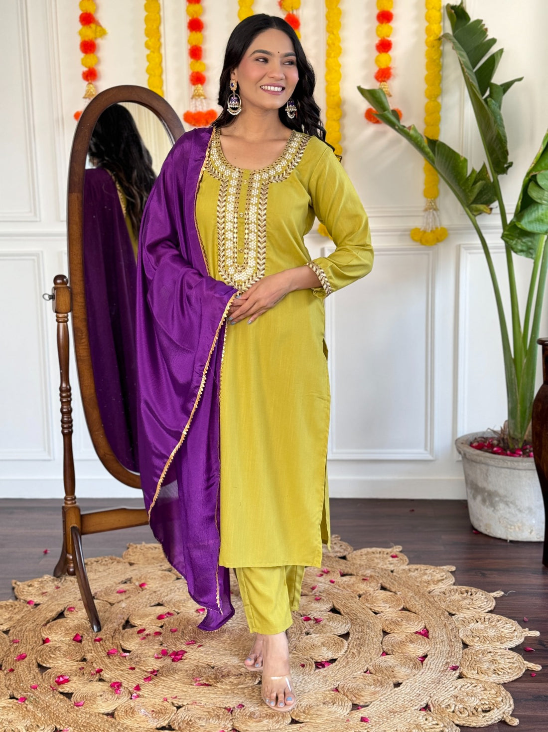 Rayon Slub Kurta Set With Dupatta