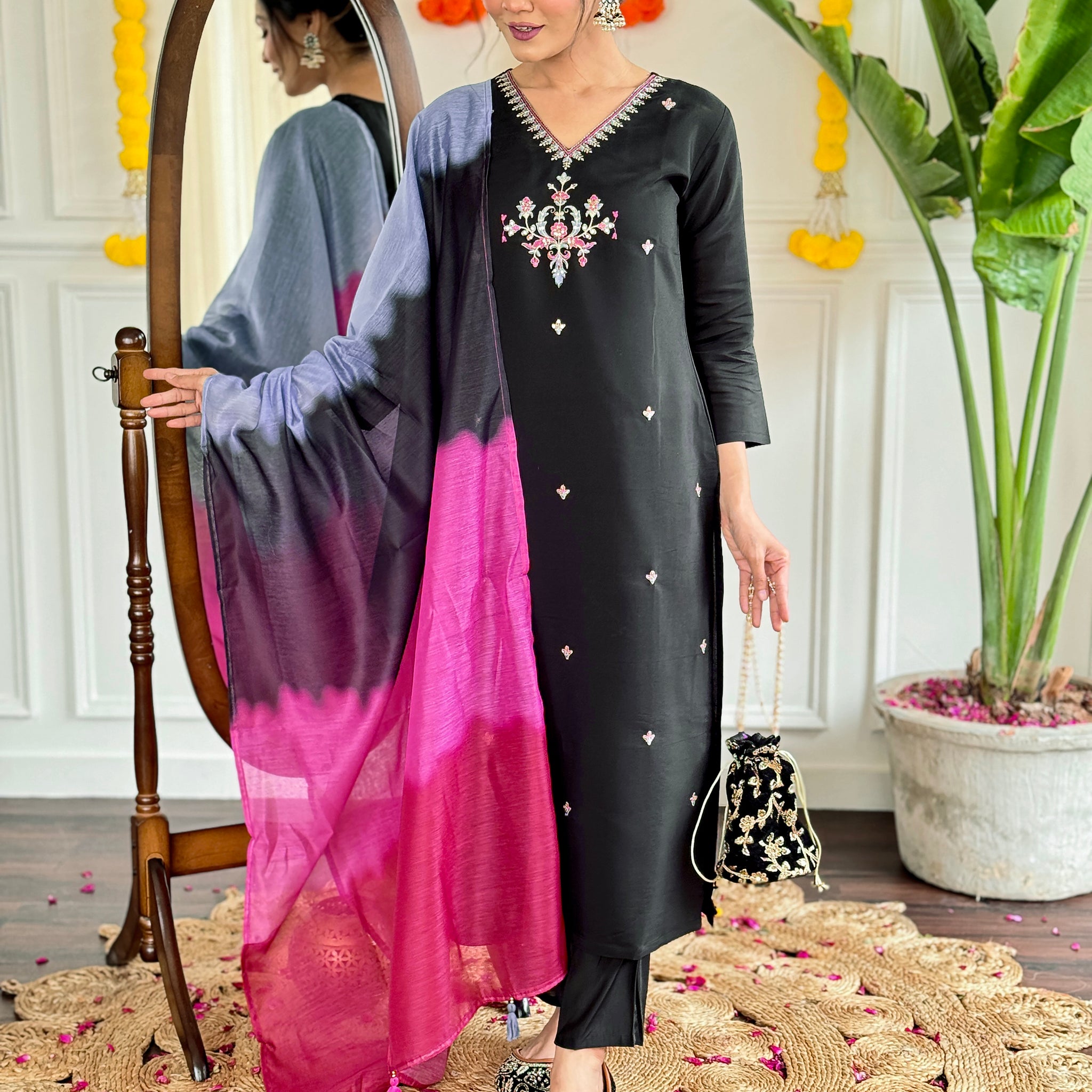 Viscose Chanderi Kurta Set With Dupatta