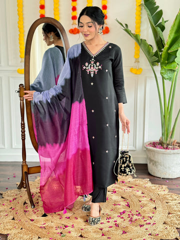 Viscose Chanderi Kurta Set With Dupatta