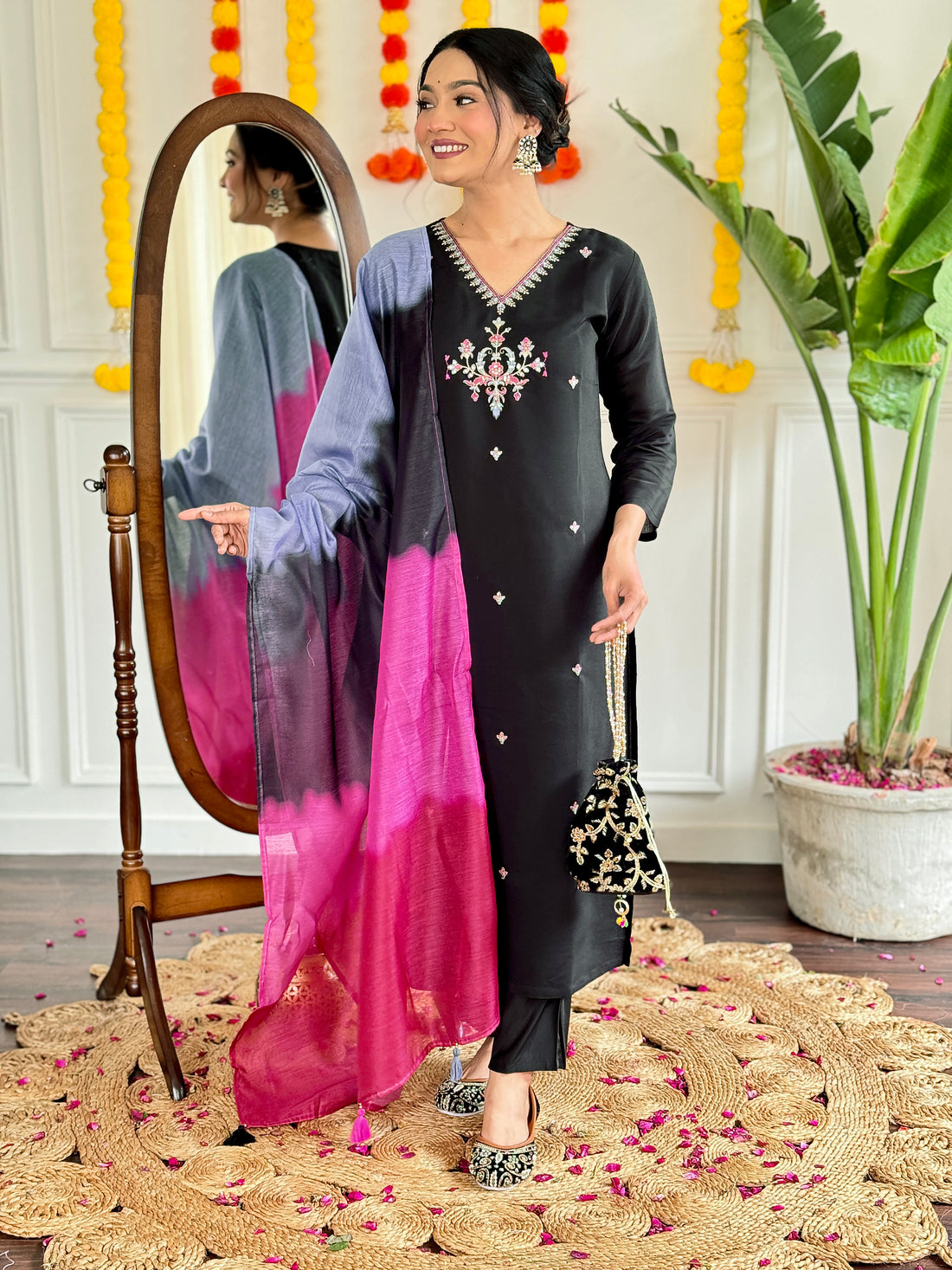 Viscose Chanderi Kurta Set With Dupatta