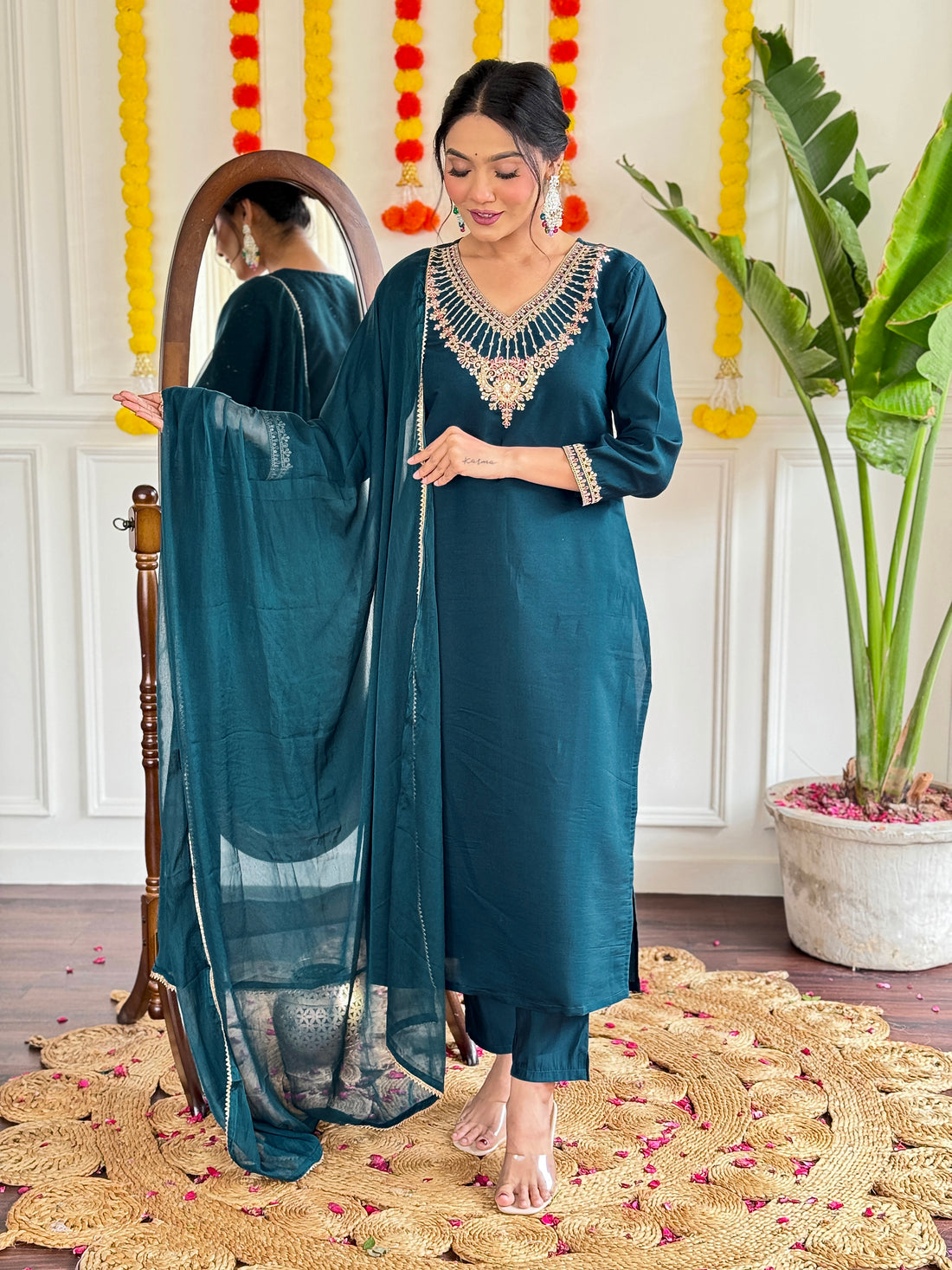 Viscose Chanderi Kurta Set With Dupatta