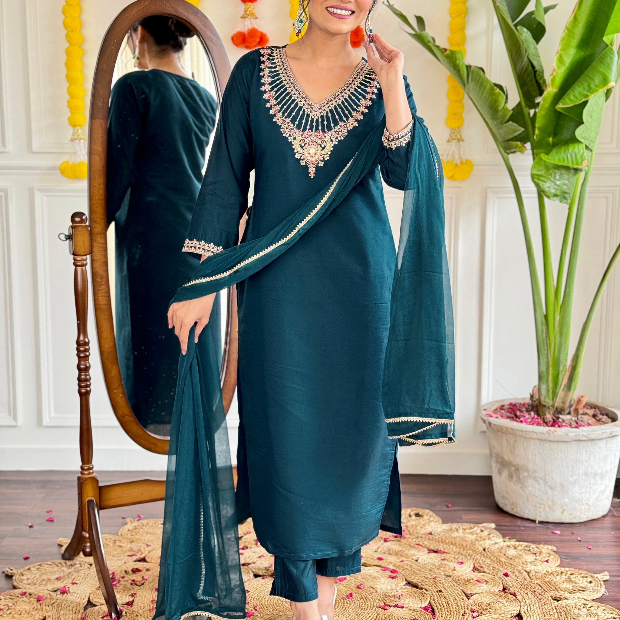 Viscose Chanderi Kurta Set With Dupatta