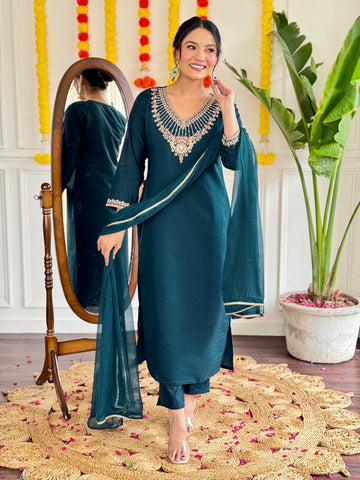 Viscose Chanderi Kurta Set With Dupatta