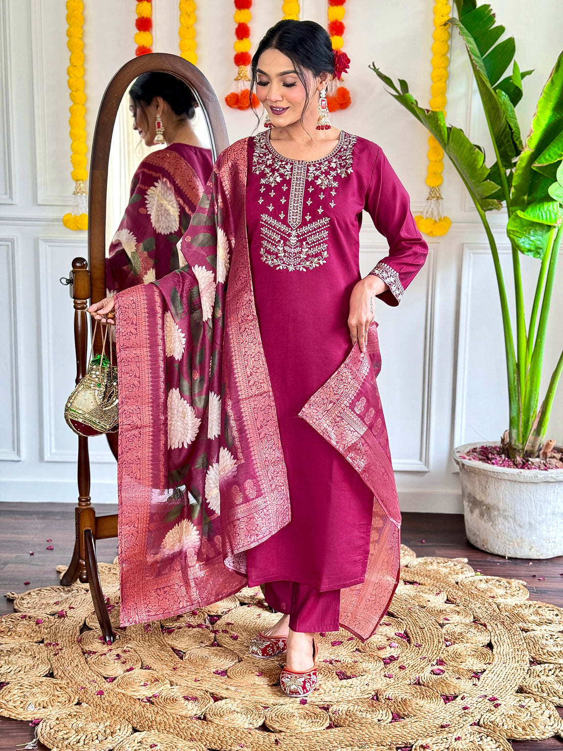 Viscose Chanderi Kurta Set With Dupatta