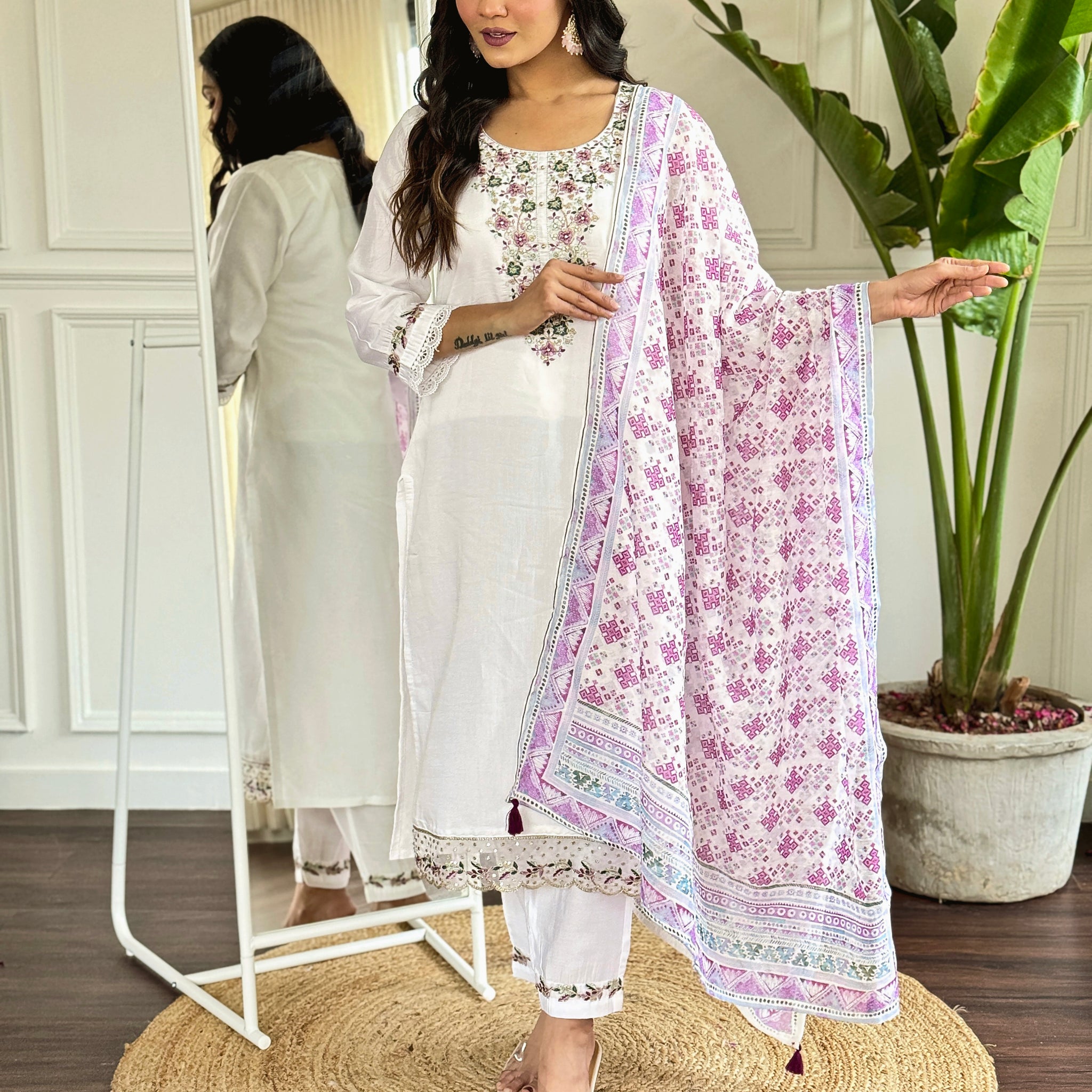 Viscose Chanderi Kurta Set With Dupatta