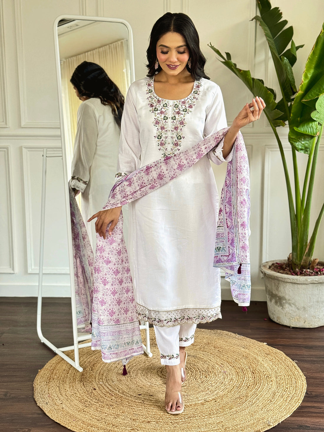 Viscose Chanderi Kurta Set With Dupatta