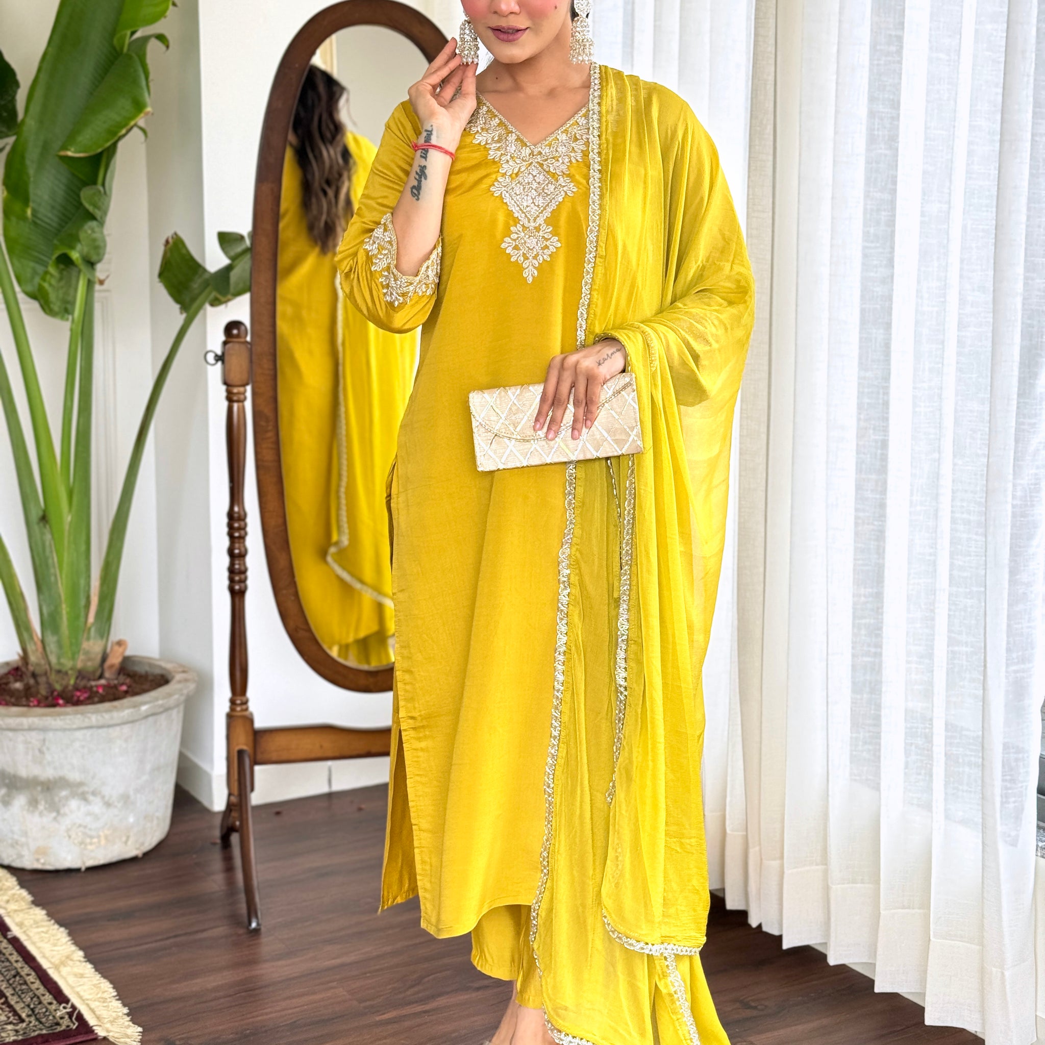 Viscose Chanderi Kurta Set With Dupatta