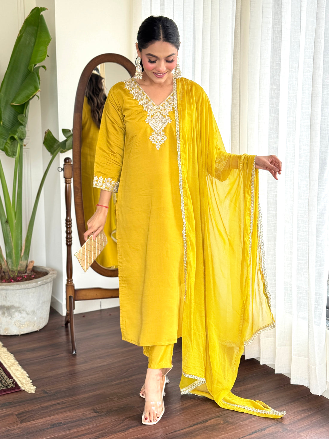 Viscose Chanderi Kurta Set With Dupatta