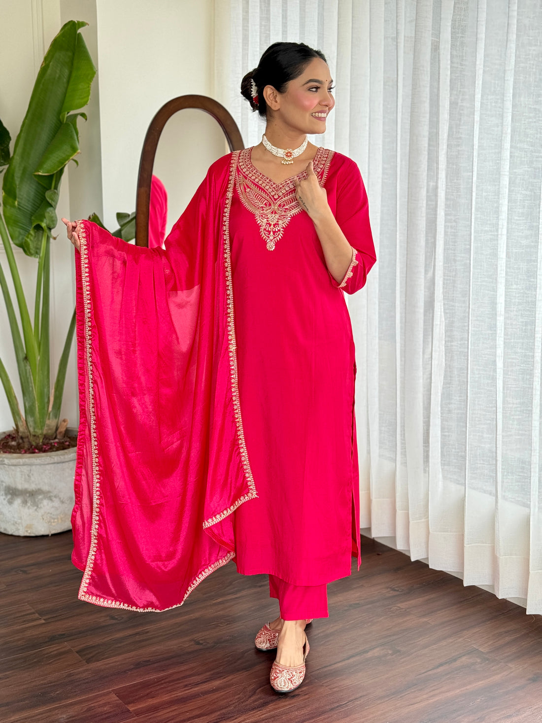 Viscose Chanderi Kurta Set With Dupatta