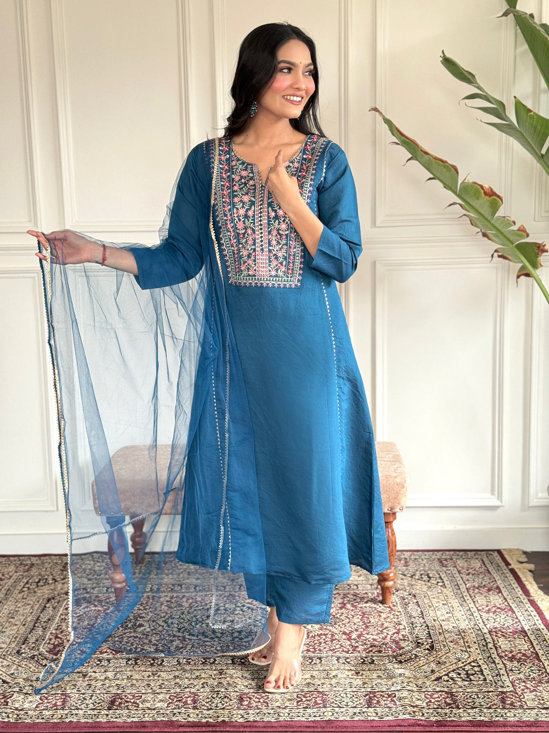 Viscose Chanderi Kurta Set With Dupatta