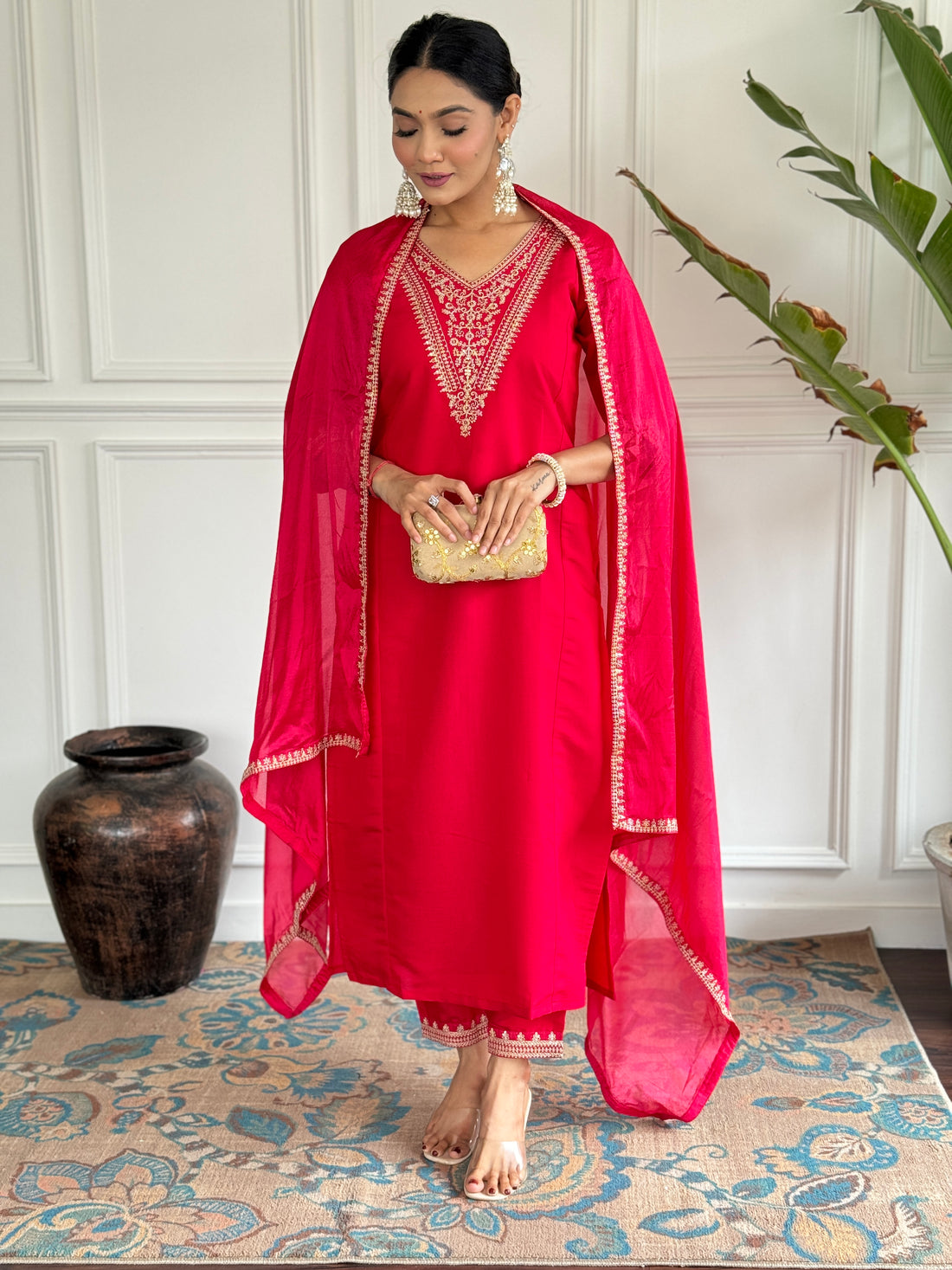 Viscose Chanderi Kurta Set With Dupatta