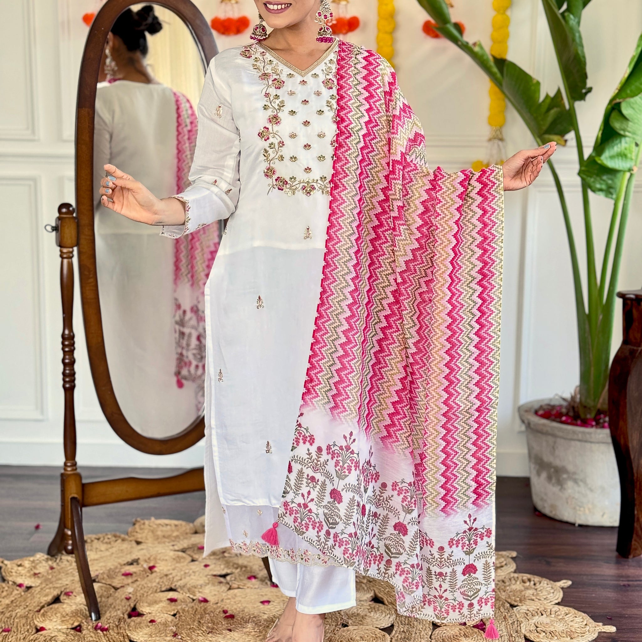 Viscose Chanderi Kurta Set With Dupatta