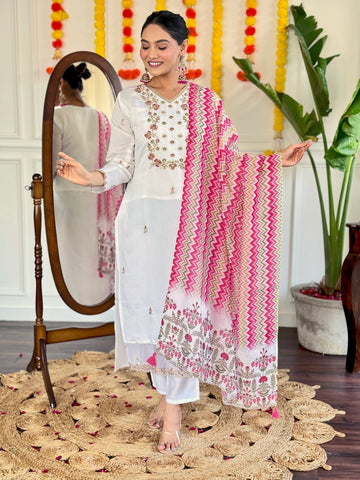 Viscose Chanderi Kurta Set With Dupatta