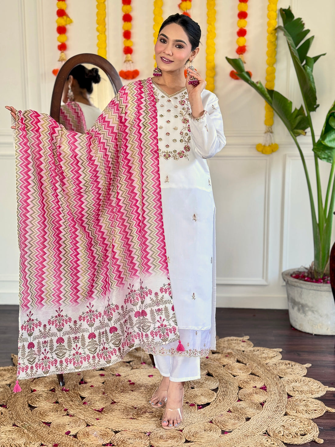 Viscose Chanderi Kurta Set With Dupatta