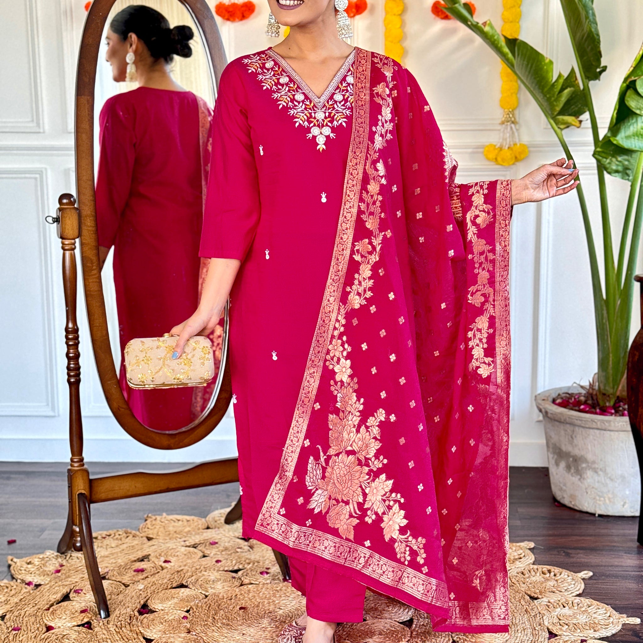 Viscose Chanderi Kurta Set With Dupatta