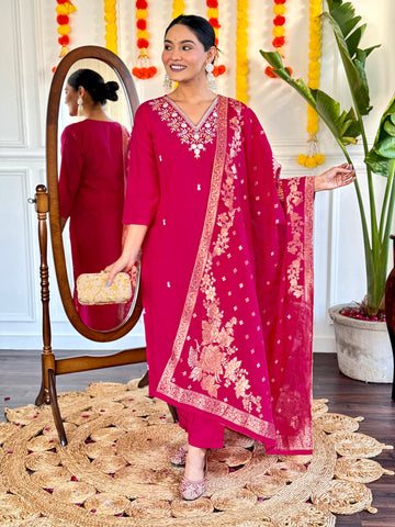 Viscose Chanderi Kurta Set With Dupatta