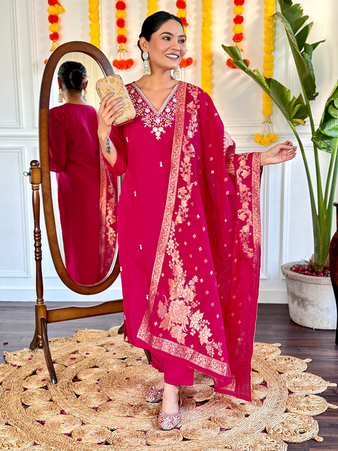 Viscose Chanderi Kurta Set With Dupatta
