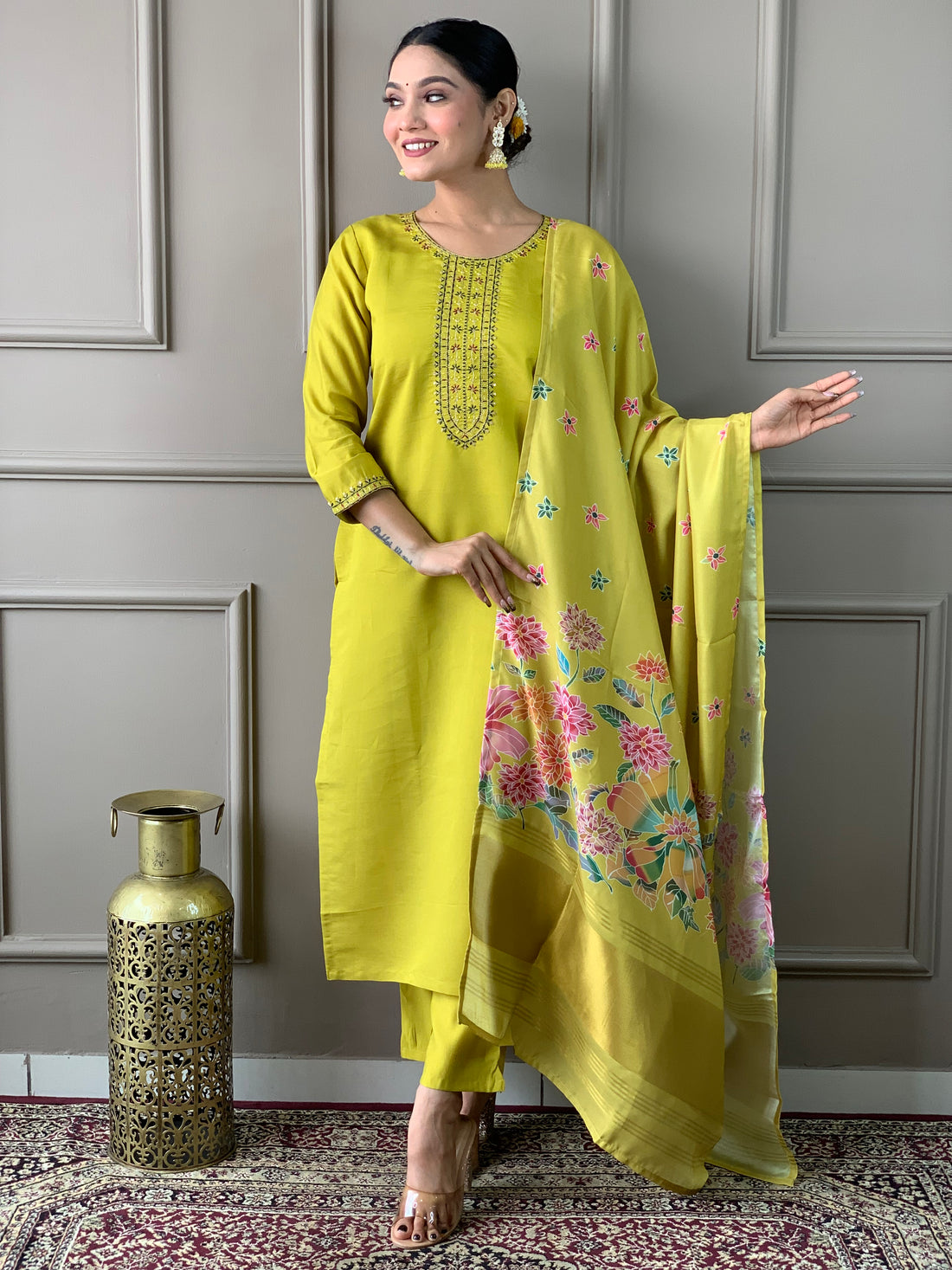 Viscose Chanderi Kurta Set With Dupatta