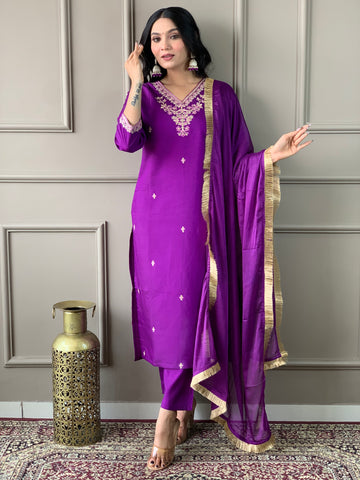 Viscose Chanderi Kurta Set With Dupatta