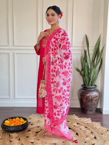 Viscose Chanderi Kurta Set With Dupatta