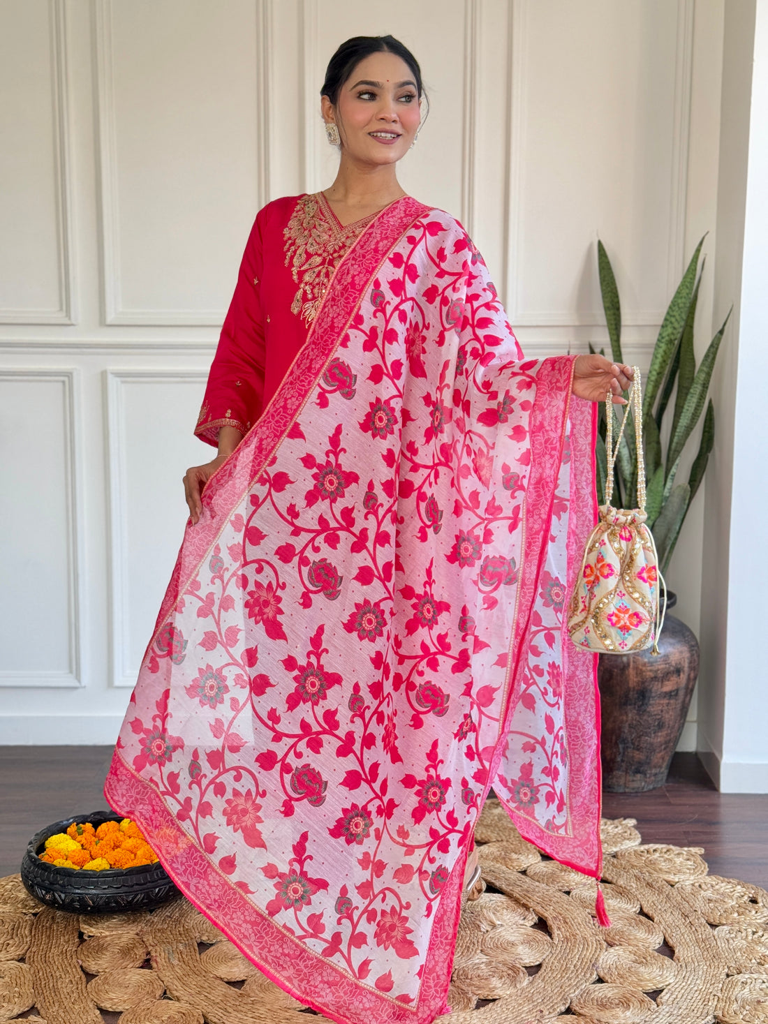Viscose Chanderi Kurta Set With Dupatta