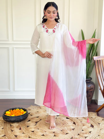 Viscose Chanderi Kurta Set With Dupatta