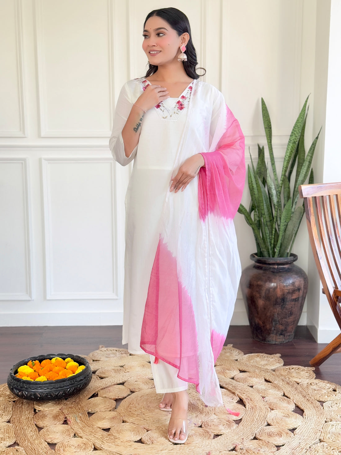 Viscose Chanderi Kurta Set With Dupatta