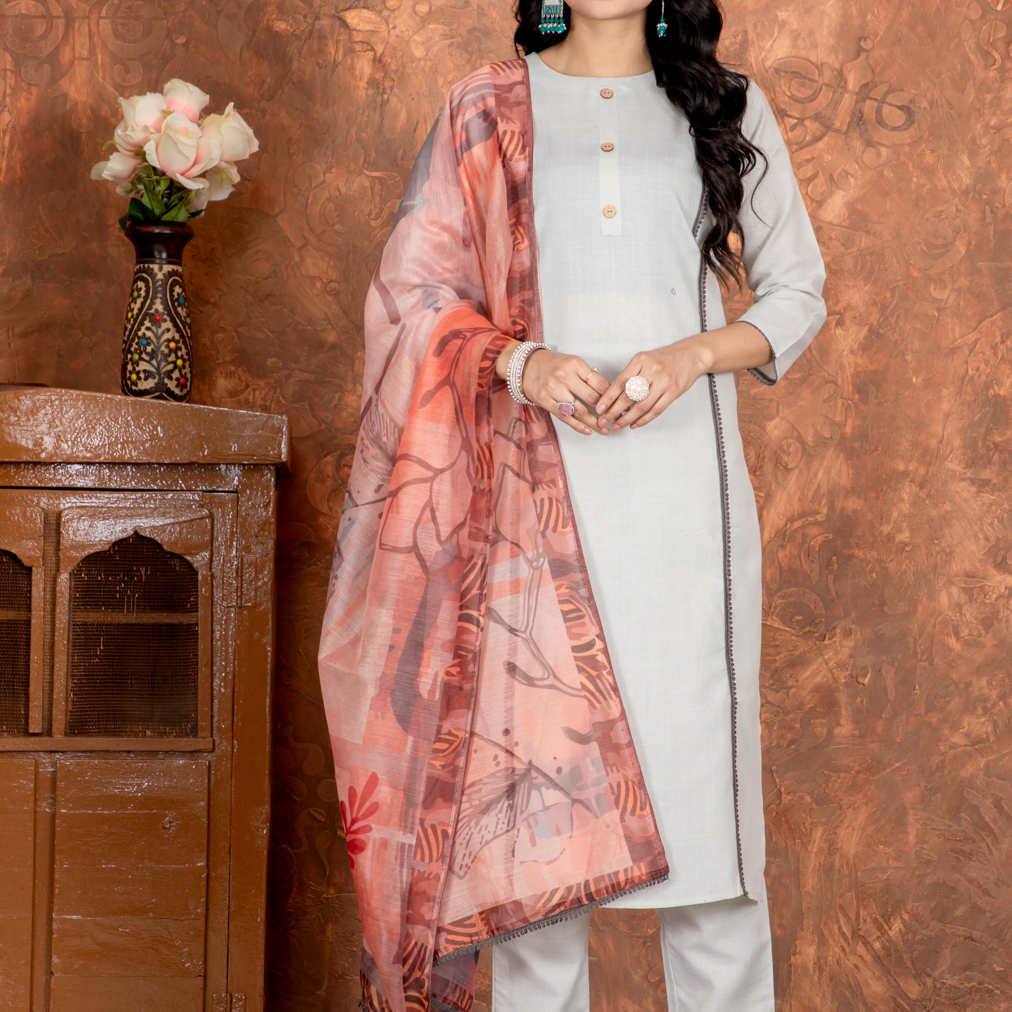 Chanderi Cotton Kurta Set With Dupatta